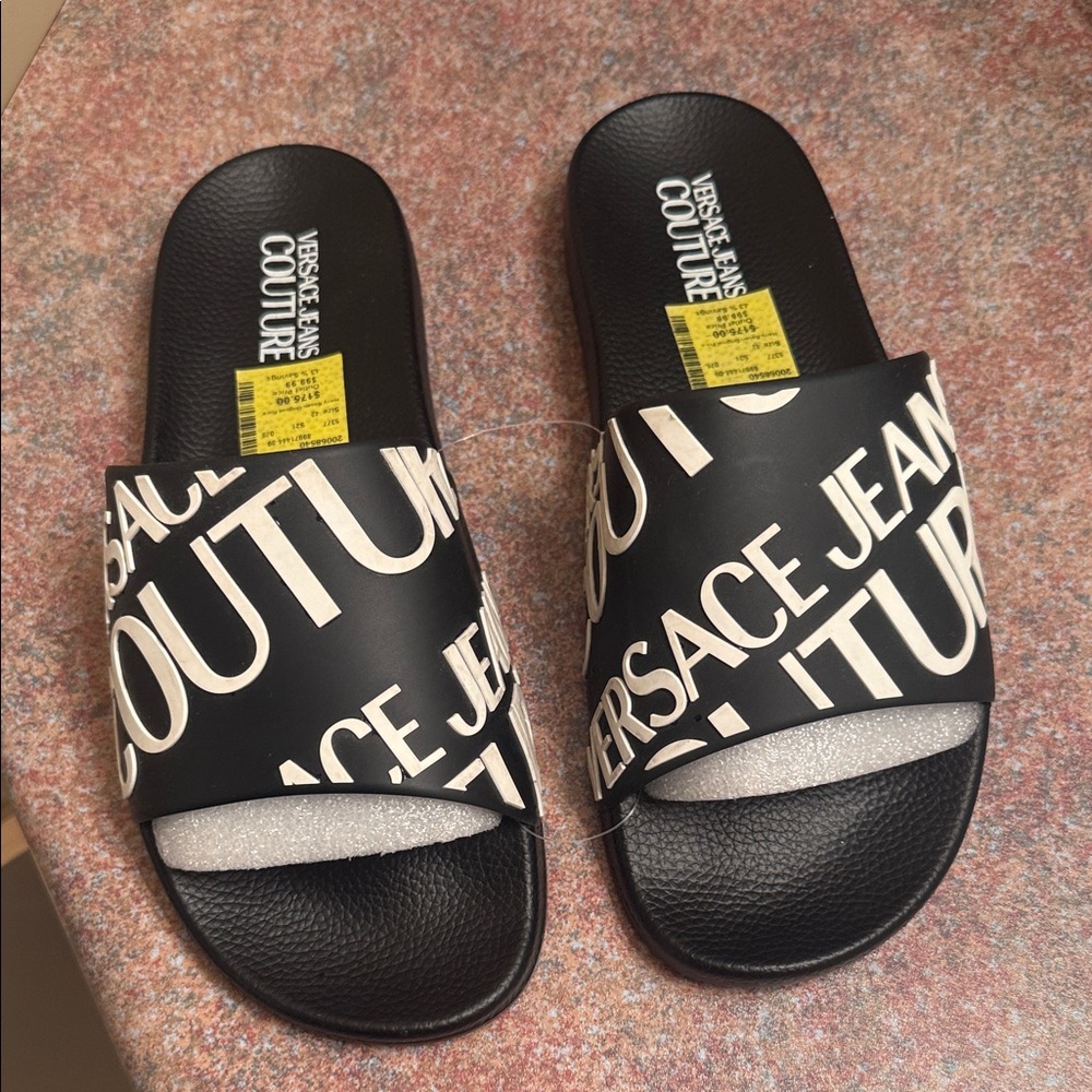 Versace Jeans Collection Black Slides with White Logo